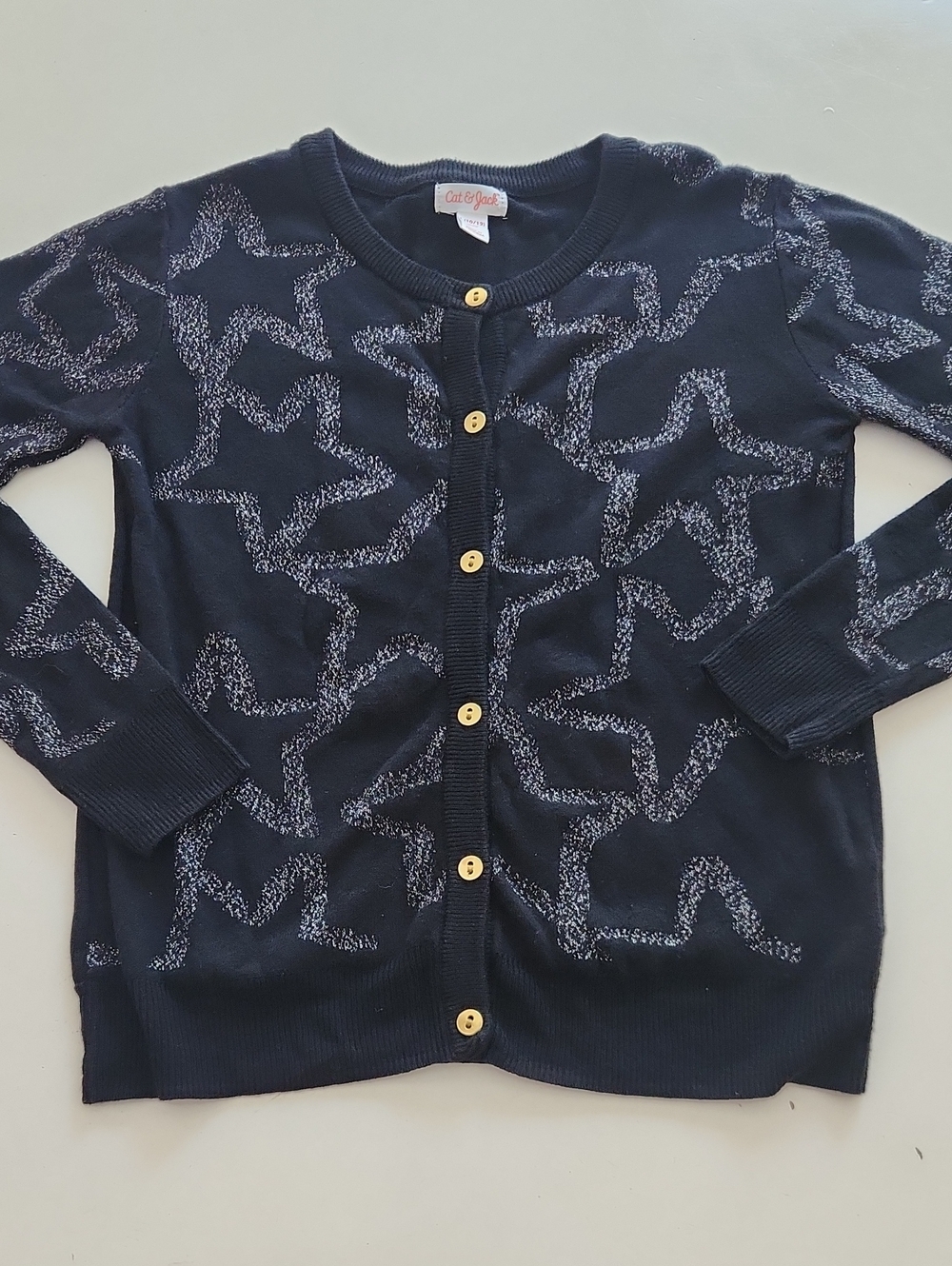 Cat And Jack Black Gold Star Print Knit Sweater Cardigan Large 10 12